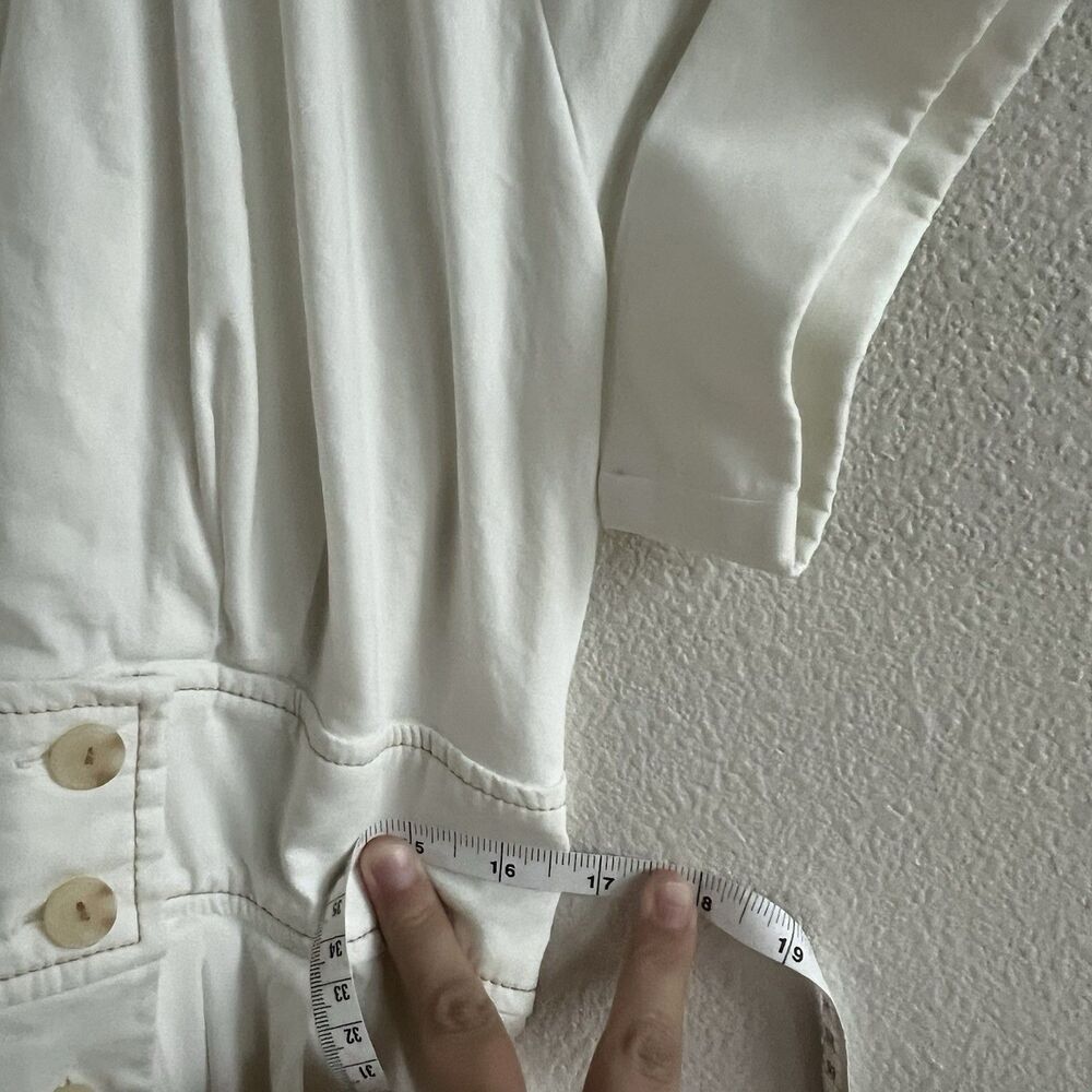 Maeve Anthropologie Poplin‎ Shirt Dress Women’s 14 Midi White Collared V Neck - Picture 13 of 14